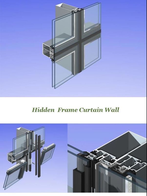 Solid Hollow 2140mmx3300mm Frameless Curtain Wall